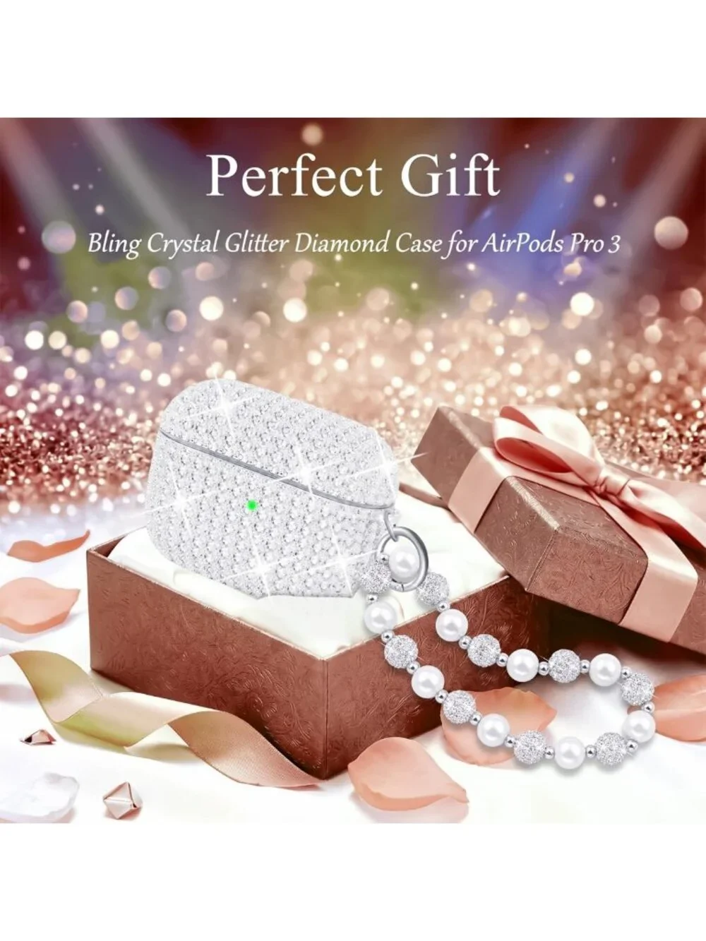 Glitter Silver AirPods Pro 3 Case with Keychain - Stylish & Protective Accessory